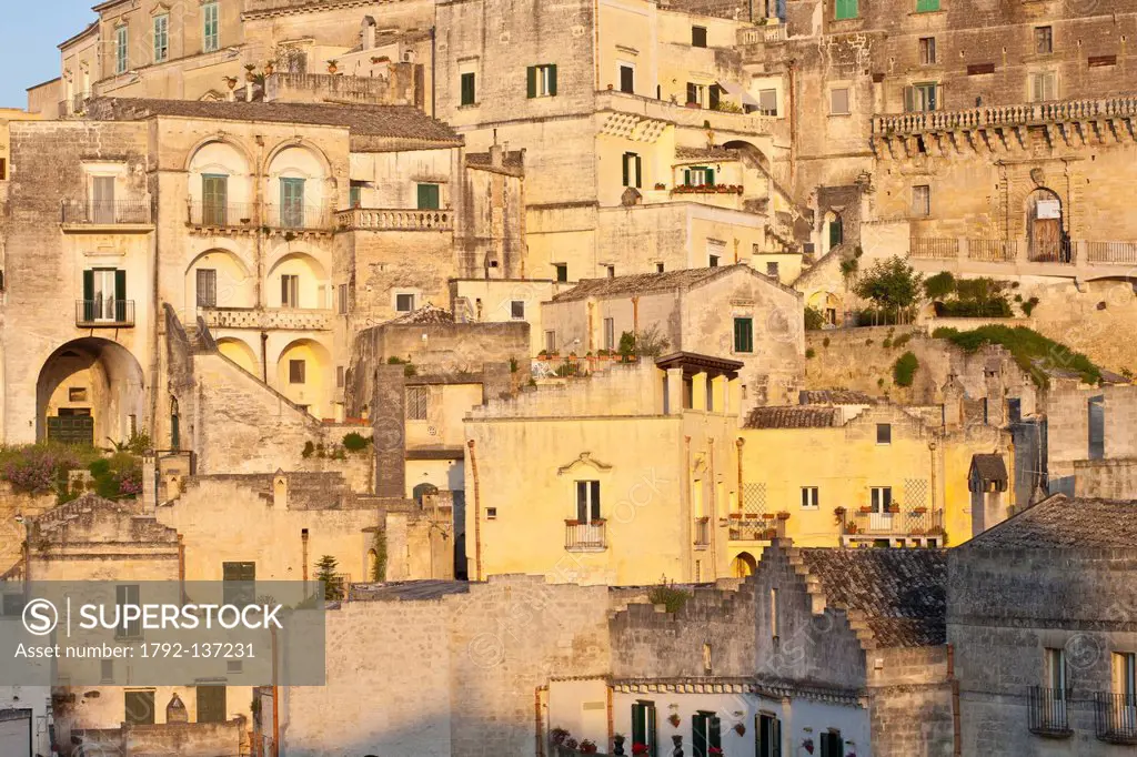 Italy, Basilicate, Matera, semi_cave built borough Sassi listed as World Heritage by UNESCO, most visited touristic site in the region, where Pier Pao...