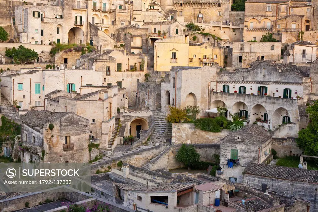 Italy, Basilicate, Matera, semi_cave built borough Sassi listed as World Heritage by UNESCO, most visited touristic site in the region, where Pier Pao...