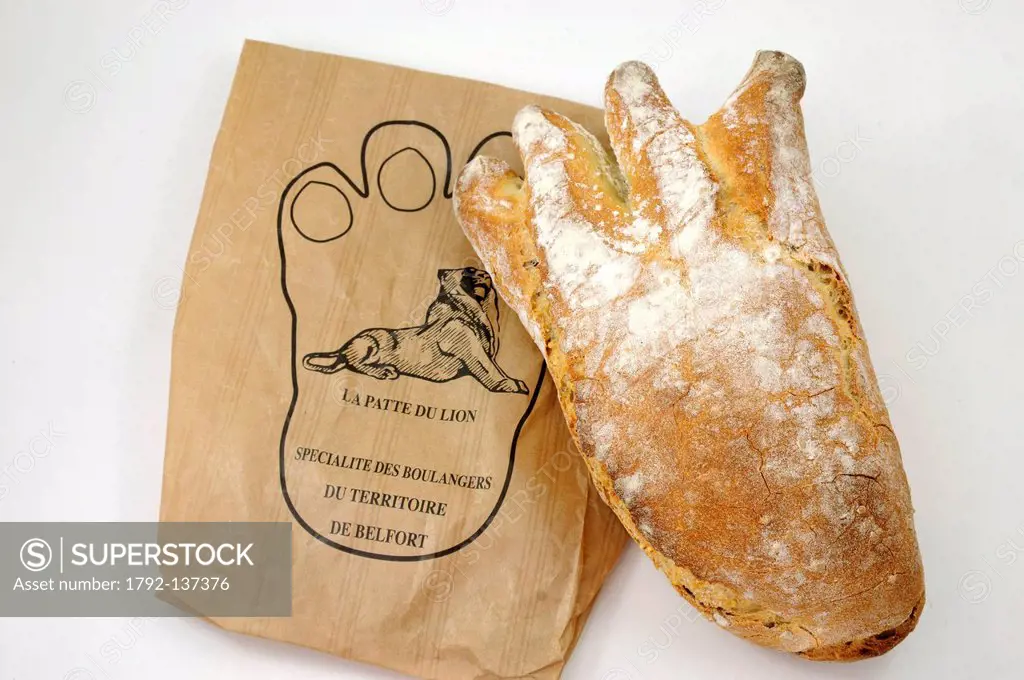 France, Belfort, Belfort, the Lion´s Paw, bread in the shape of lion´s paw created for 130 years of the Lion of Bartholdi in October 2010, local speci...