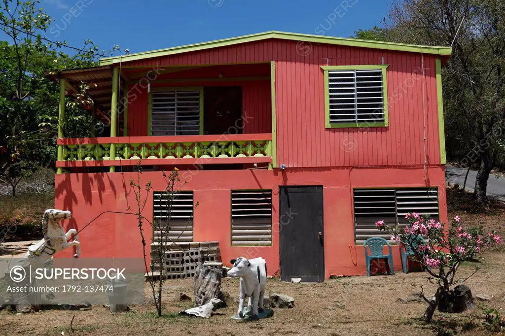 Puerto Rico, Vieques Island, town of Isabel Segunda, colurful facade of a house