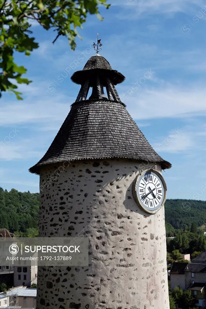 France, Creuse, Aubusson, tower clock