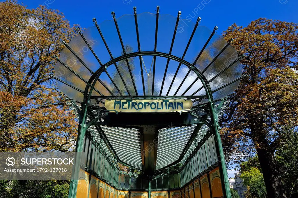 France, Paris, Porte Dauphine subway station in Art Nouveau style by Hector Guimard