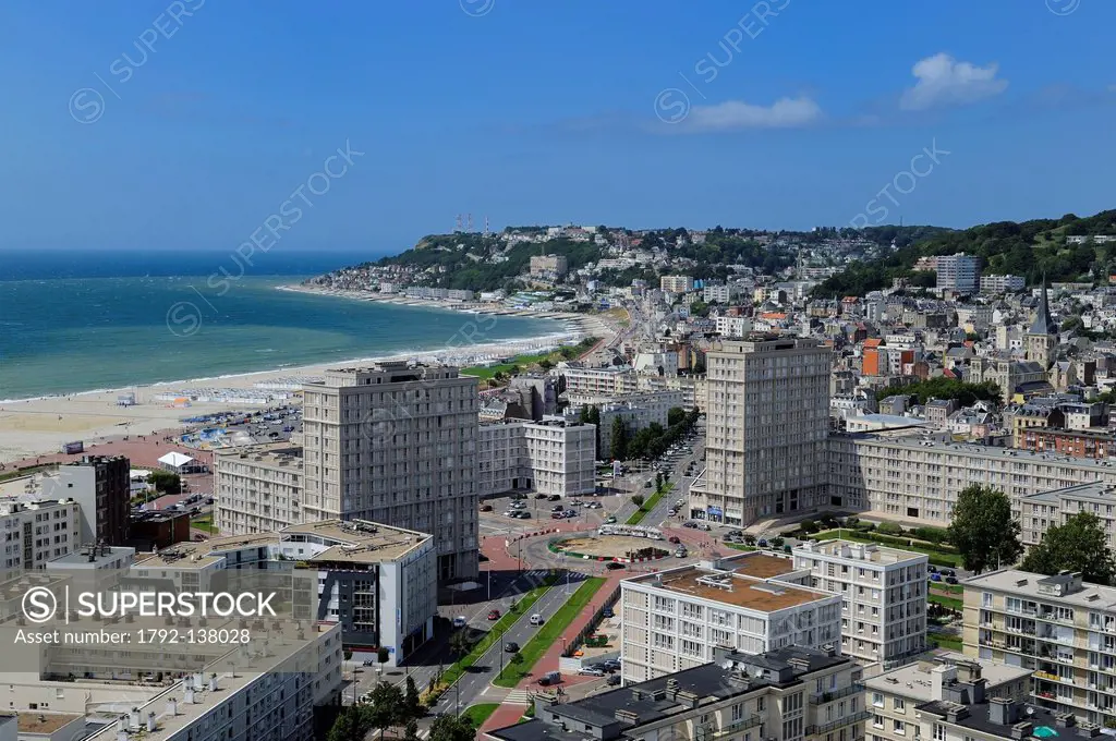 France, Seine Maritime, Le Havre, Downtown rebuilt by Auguste Perret listed as World Heritage by UNESCO, Perret buildings of Porte Oceane Ocean Gate a...