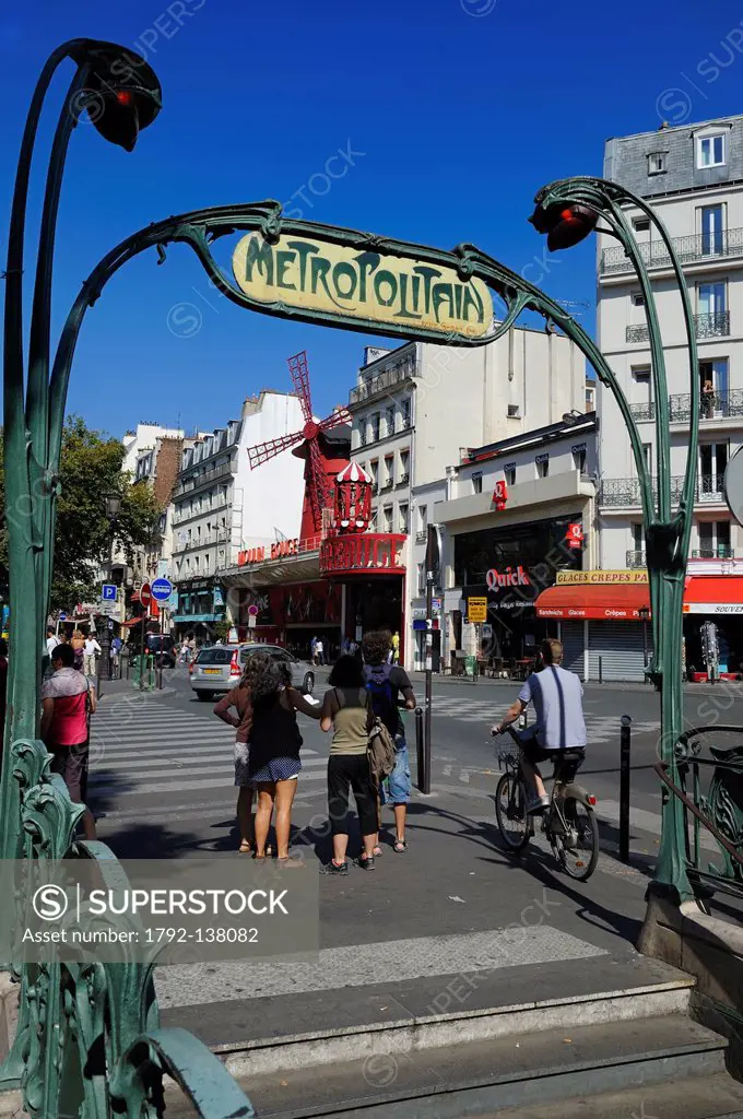 France, Paris, Place Pigalle, metro station with Art Nouveau style by Hector Guimard