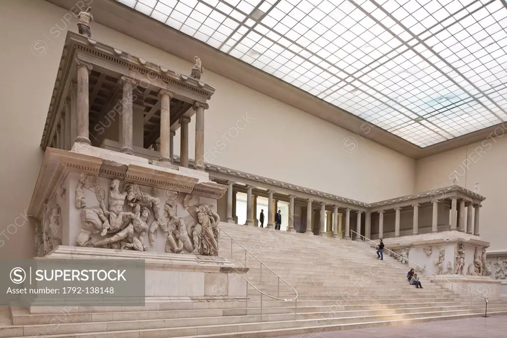 Germany, Berlin, Museum Island, Pergamon Museum Pergamonmuseum, Great altar of Pergamon, a religious monument dating from the 2nd century BC, discover...