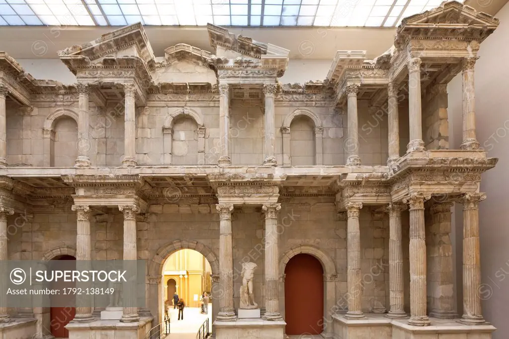 Germany, Berlin, Museum Island, Pergamon Museum Pergamonmuseum, door to the market of Miletus an ancient Greek city located in Turkey, dating from 538...