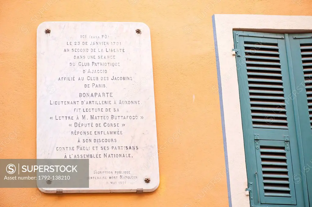 France, Corse du Sud, Ajaccio, house where Napoleon Bonaparte stoped in the street Cardinal Fesch