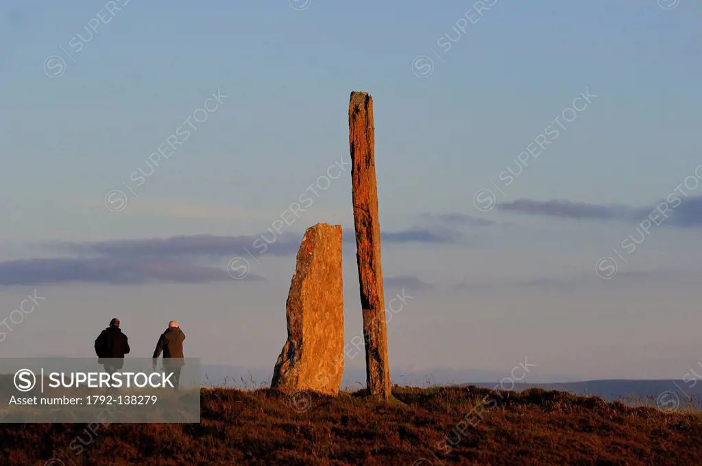 United Kingdom, Scotland, Orkney Islands, Mainland Island, Loch of Stenness, standing stones stone circle from the Ring of Brodgar, listed as World He...