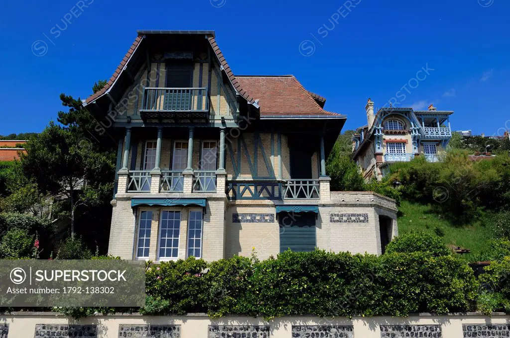 France, Seine Maritime, the town of Sainte Adresse extends Le Havre along the coast, old villas