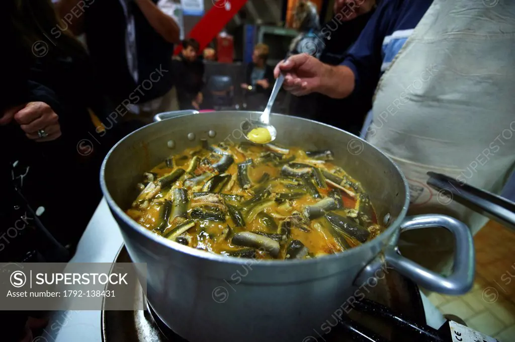 France, Aude, Gruissan, traditional cuisine, local specialties, preparation of bourride Eels