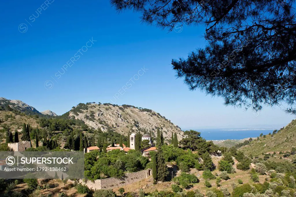 Greece, Chios Island, the 11th century Nea Moni Monastery, listed as World Heritage by UNESCO, nestled in a hidden valley, is one of the most importan...