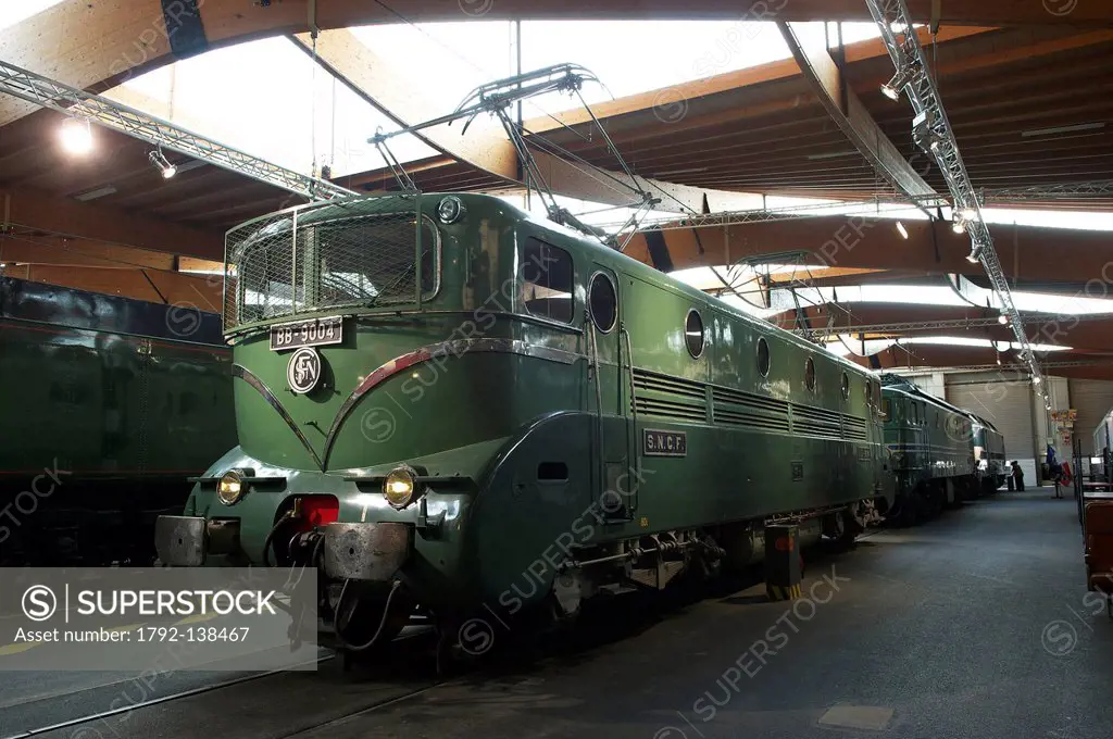 France, Haut Rhin, Mulhouse, La Cite du train, also called Musee francais du chemin de fer the French Railway Museum, electric engine, BB 9004, world ...