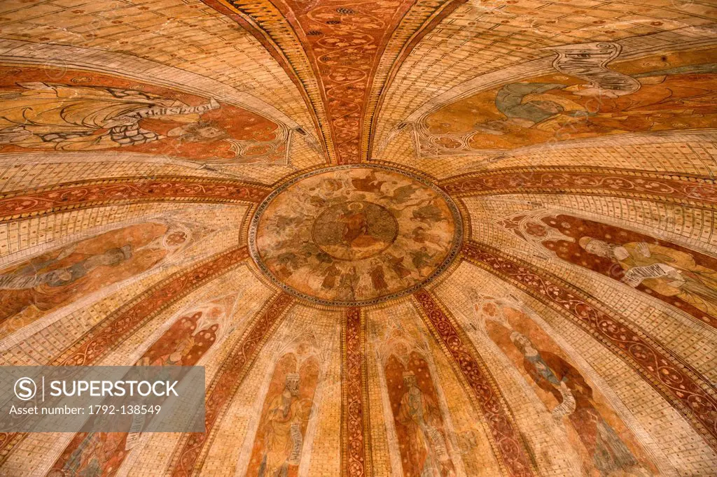 France, Lot, Cahors, Saint Etienne Cathedral, Dome Pendant on details of frescoes