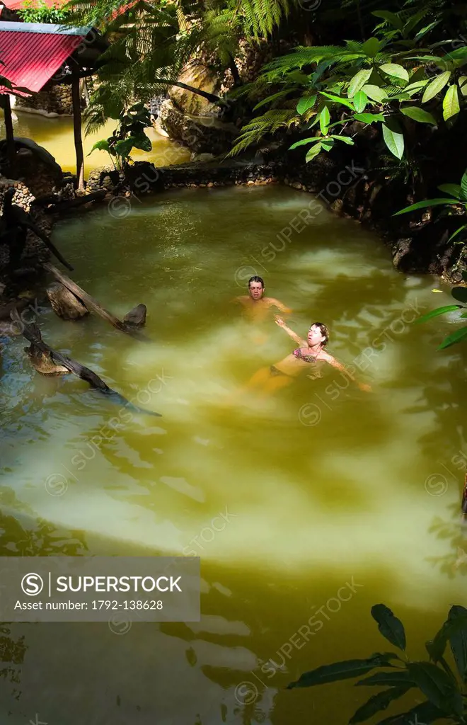 Dominica, surroundings of Roseau, Watten Heaven village, the Screws Sulphur Bath, spa feeding by a hot natural water hold by a Rasta