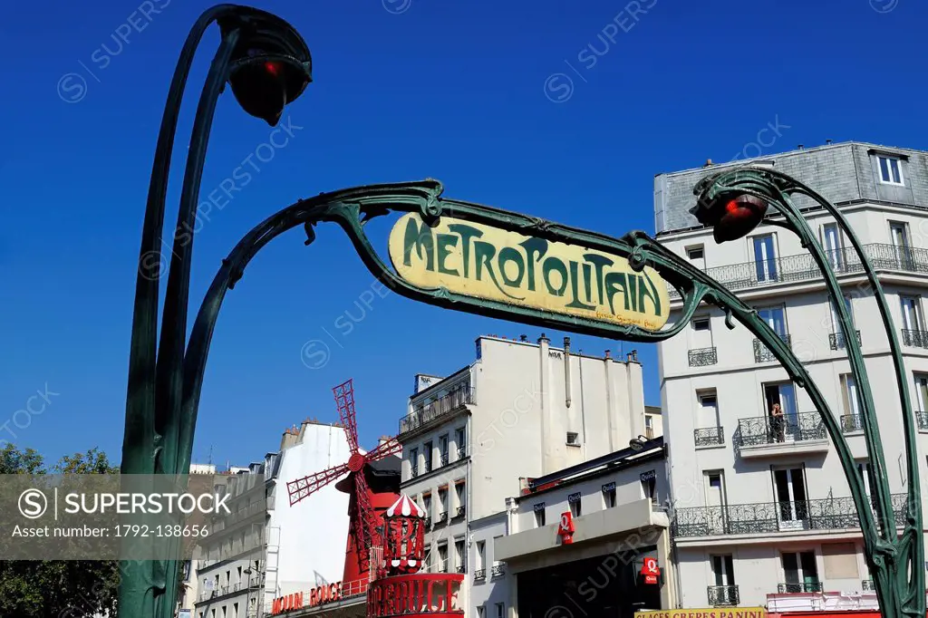 France, Paris, Place Pigalle, metro station with Art Nouveau style by Hector Guimard
