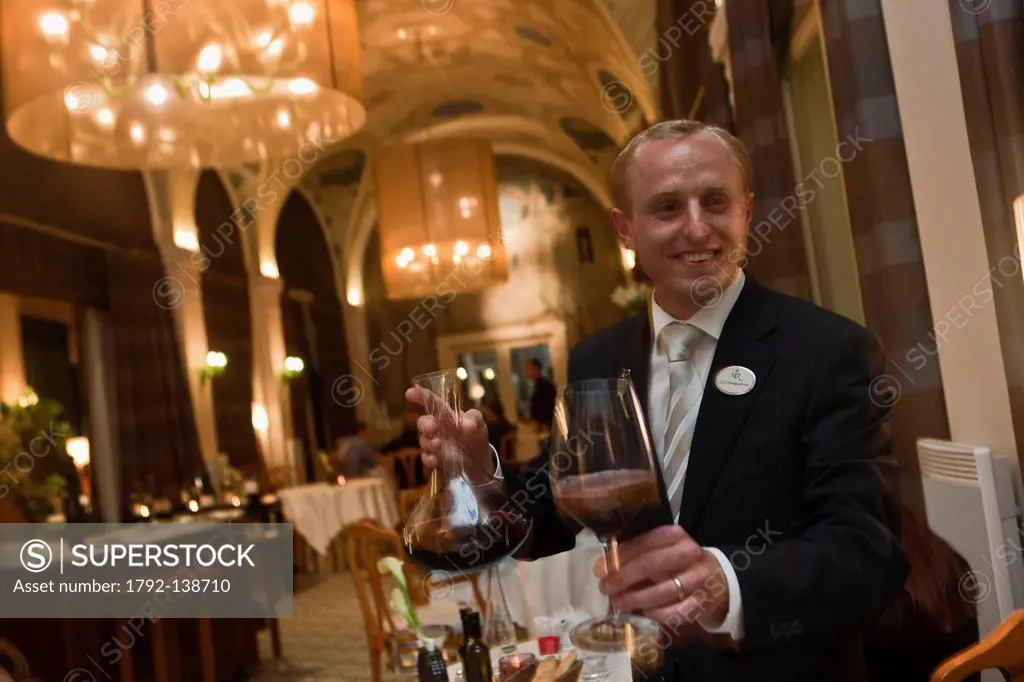 France, Haute Savoie, Evian les Bains, the sommelier at the restaurant at the Hotel Edouard VII, Evian Royal Resort