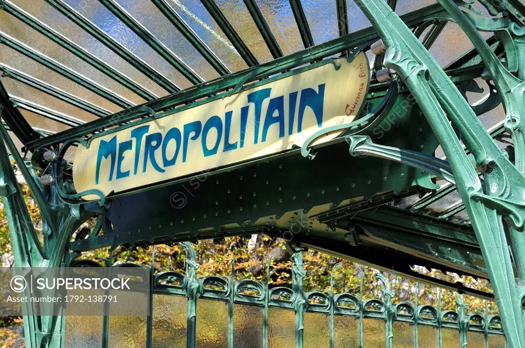 France, Paris, Porte Dauphine subway station in Art Nouveau style by Hector Guimard
