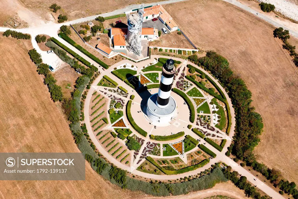 France, Charente Maritime, Saint Denis d´Oleron, Ile d´Oleron, Chassiron lighthouse aerial view