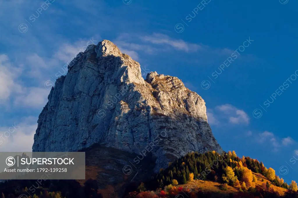 France, Savoie, Parc Naturel Regional du Massif des Bauges Natural Regional Park of Massif des Bauges, mountain massif of Dent de Pleuven 1771m