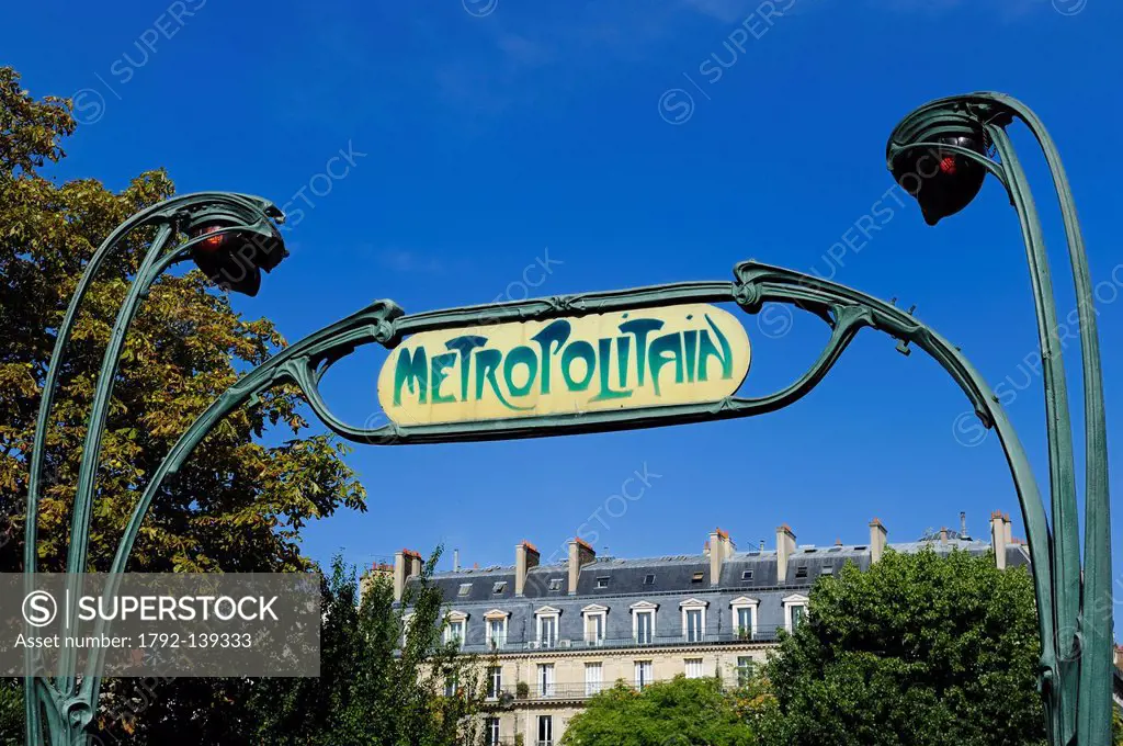 France, Paris, place of Europe, metro station with Art Nouveau style by Hector Guimard