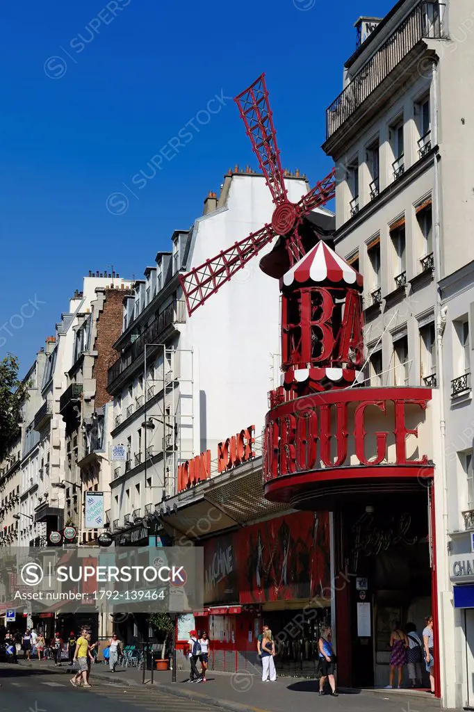 France, Paris, Pigalle district, Place Blanche, the Moulin Rouge Moulin Rouge registered trademark, request for authorization necessary before any pub...
