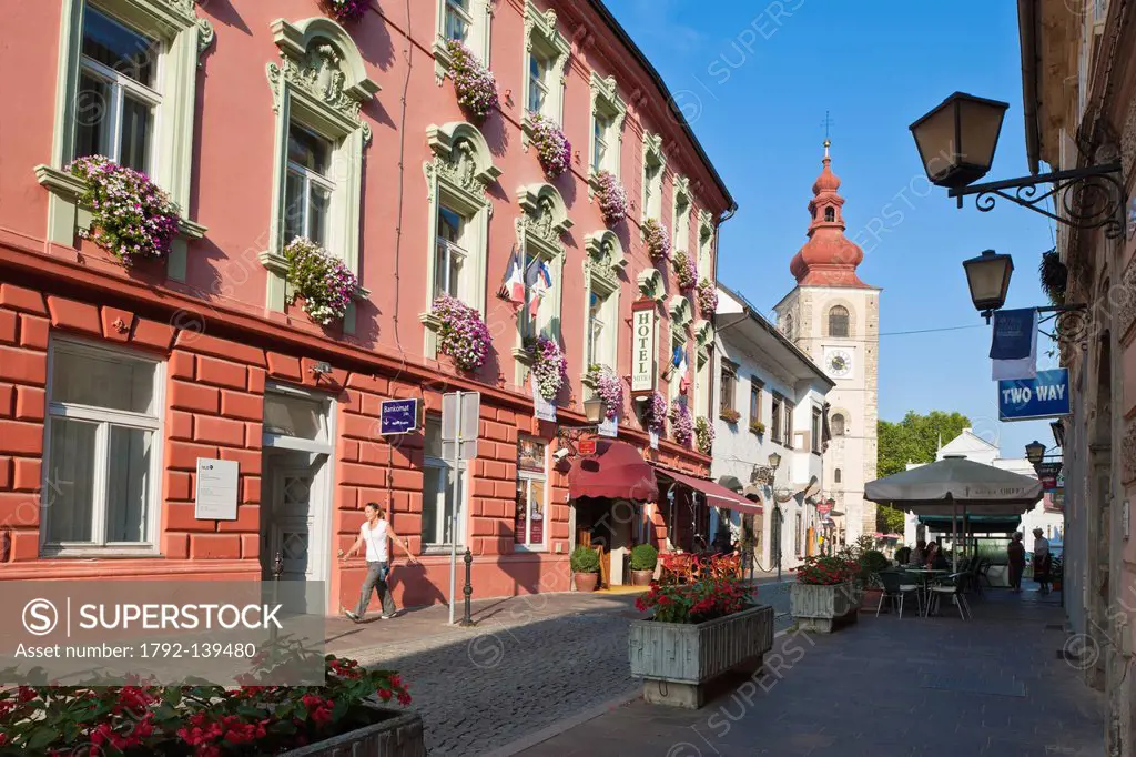 Slovenia, Lower Styria Region, Ptuj, town on the Drava River banks, the tower of the city