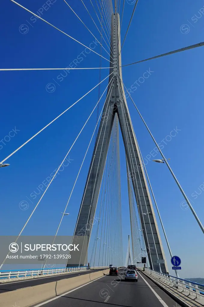 France, between Calvados and Seine Maritime, the Pont de Normandie spans the Seine to connect the towns of Honfleur and Le Havre