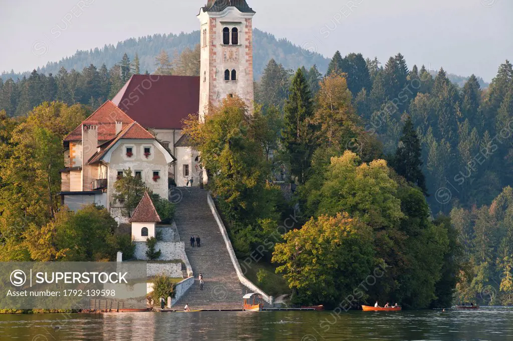 Slovenia, Gorenjska Region, Bled, the church of Assumption on the island of the lake Bled