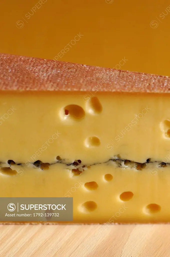 France, Doubs, Damprichard, cheese, cheese Morbier AOC with its line of coal