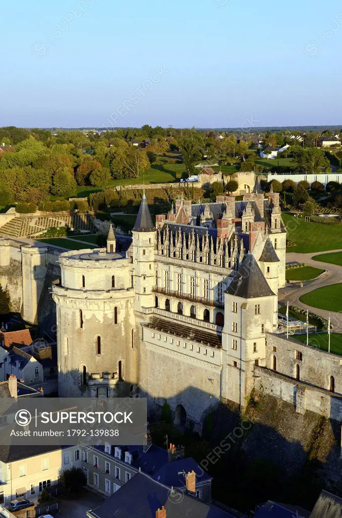 France, Indre et Loire, Loire valley listed as World Heritage by UNESCO, Amboise, the 15th century castle aerial view