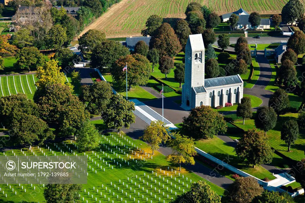 France, Manche, Montjoie Saint Martin, American Military Cemetery of St. James aerial view