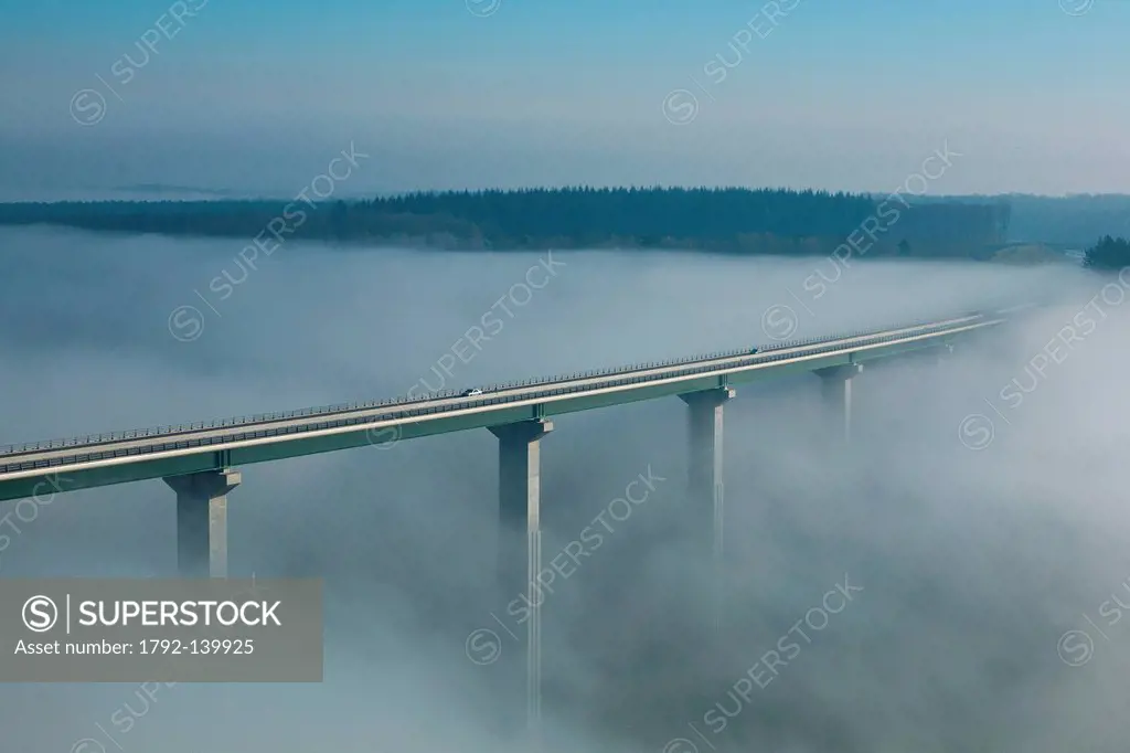 France, Eure, Nassandres, A28 motorway, viaduct Risle aerial view