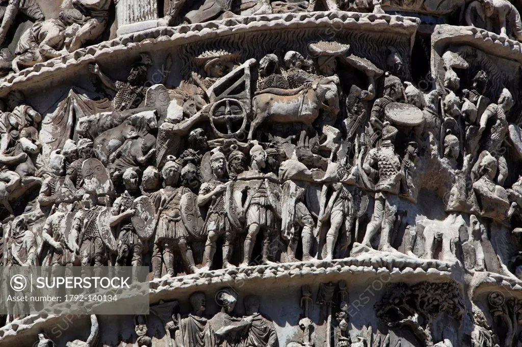 Italy, Lazio, Rome, historical center listed as World Heritage by UNESCO, Piazza Colonna, close_up of the column of Marcus Aurelius