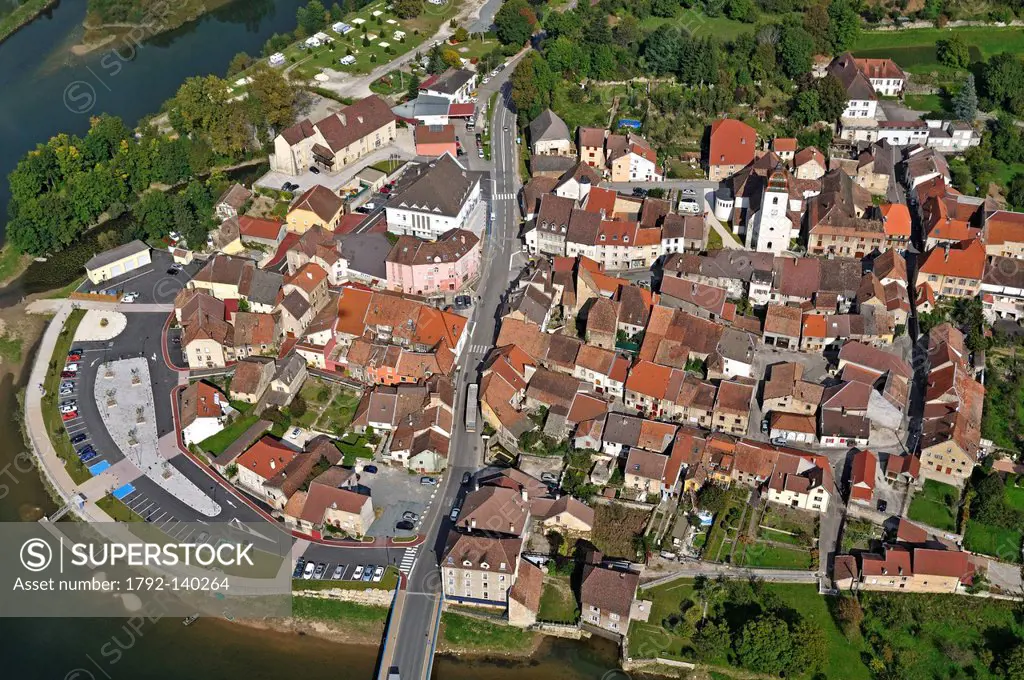 France, Doubs, Clerval village along the Doubs aerial view