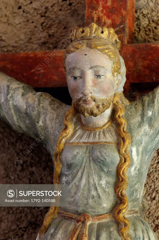 France, Doubs, Baume les Dames, Chapel of the Holy Sepulchre, built in 1540, the Entombment, the statue of St Acomb, bearded virgin