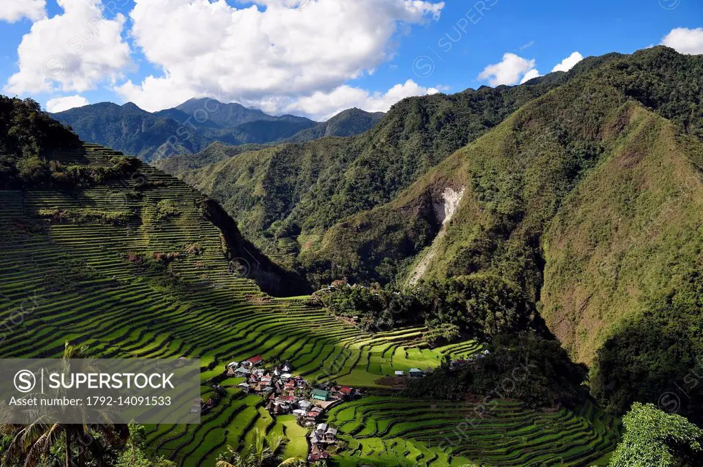 Philippines, Ifugao province, Banaue rice terraces around the village of Batad, listed as World Heritage by UNESCO, fed by an ancient irrigation syste...
