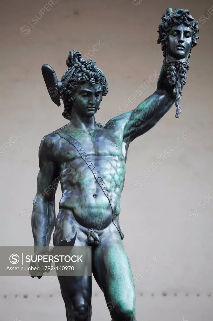 Italy, Tuscany, Florence, historic center listed as World Heritage by UNESCO, Piazza della Signoria, statue of Perseus
