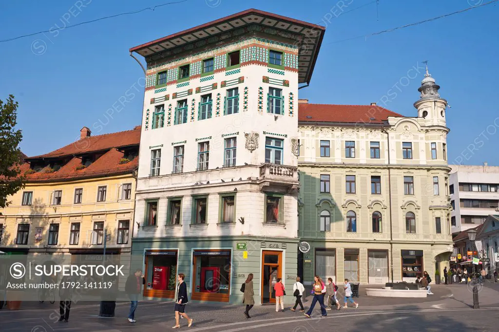 Slovenia, Ljubljana, capital town of Slovenia, facade on the Square Preseren