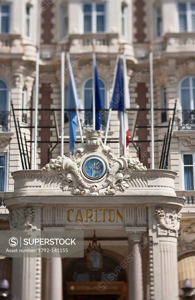 France, Alpes Maritimes, Cannes, detail of the entrance to the Carlton