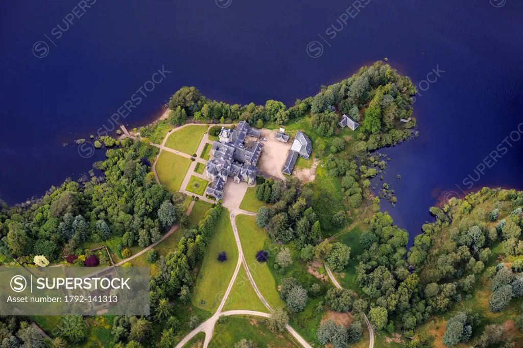 United Kingdom, Scotland, Highland, Lochaber district, Ardverikie Castle built in the Scottish baronial style in 1870 on the shores of Loch Laggan aer...