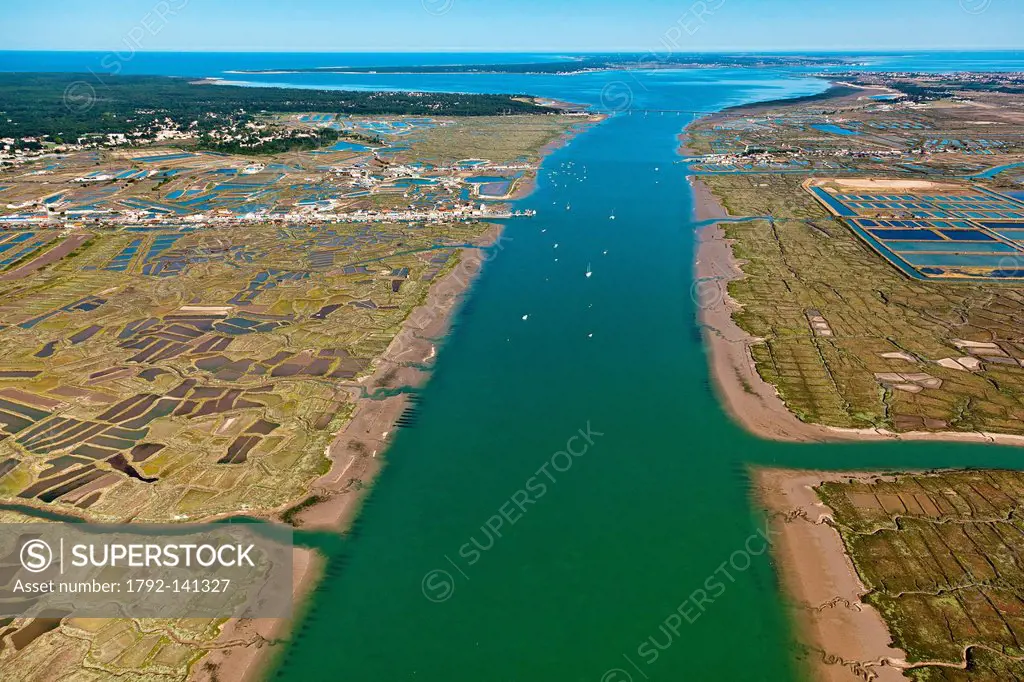 France, Charente Maritime, La Tremblade, the Seudre river and la Greve oyster harbour aerial view