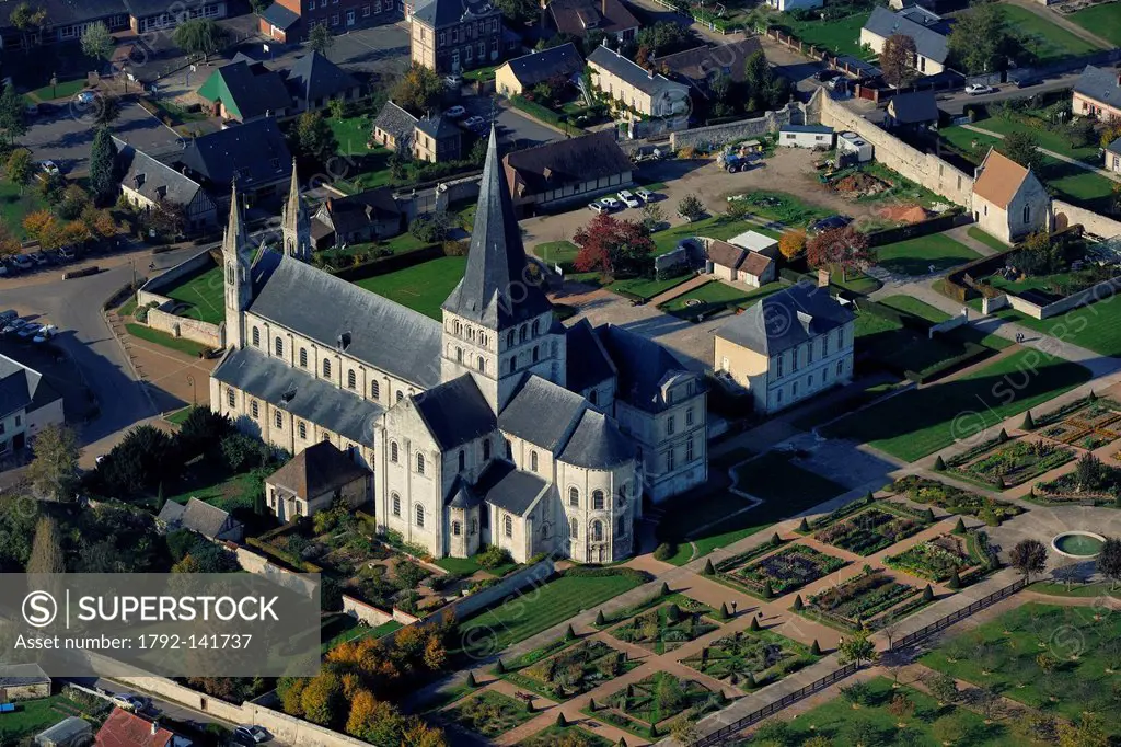 France, Seine Maritime, Saint Martin de Boscherville, Saint Georges de Boscherville Abbey of the 12th century aerial view
