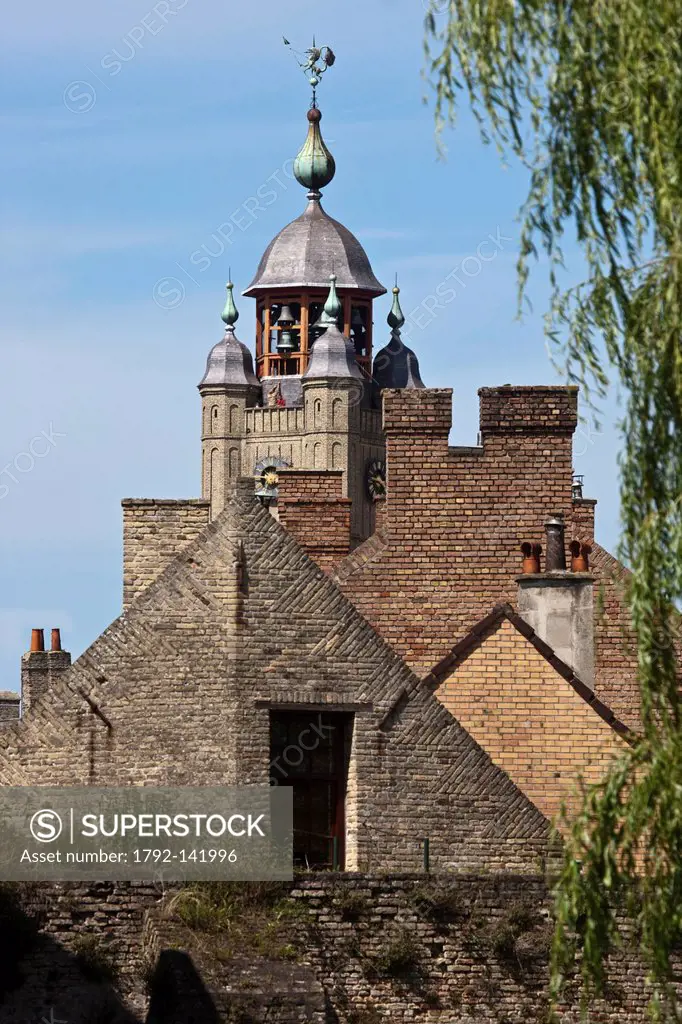 France, Nord, Bergues, The roofs of the village and the Belfry, Belfry UNESCO World Heritage Site