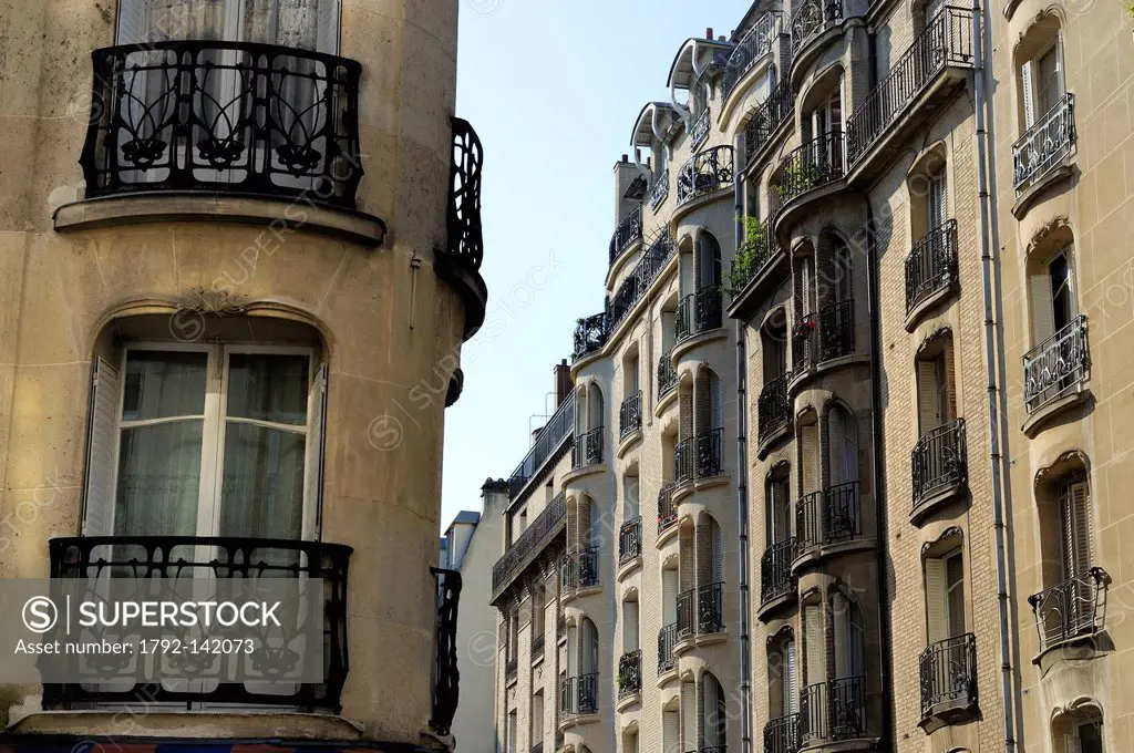 France, Paris, group of buildings called from the Modern Street around the Rue Agar in Art Nouveau style by Hector Guimard