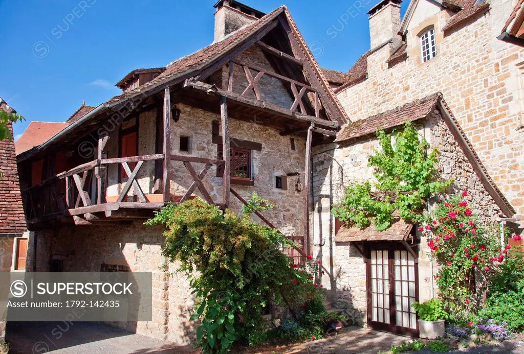 France, Lot, Carennac, labelled Les Plus Beaux Villages de France the Most Beautiful Villages of France, house with wooden gallery