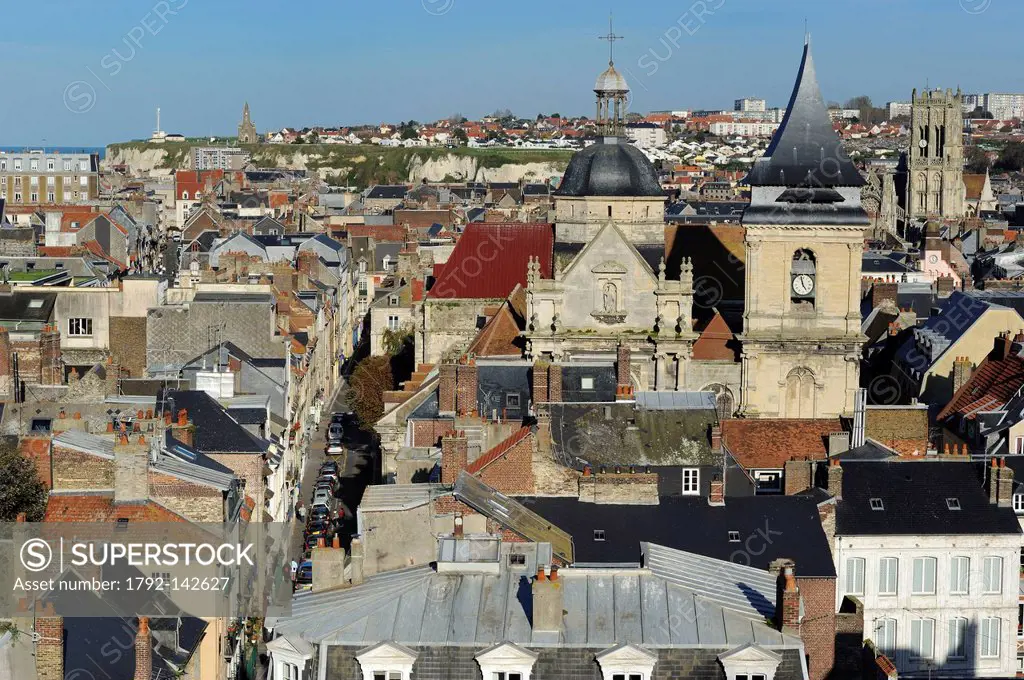 France, Seine Maritime, Dieppe, the Saint Remy church and Saint Jacques church in the background