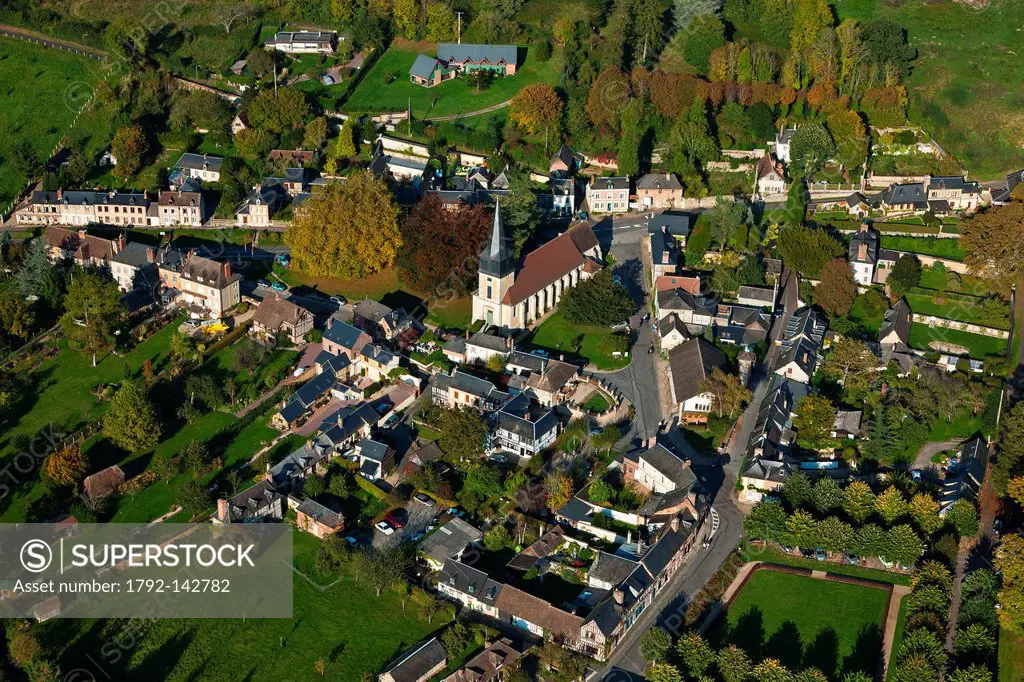 France, Eure, Le Bec Hellouin, labeled Les Plus Beaux Villages de France The Most Beautiful Villages of France aerial view