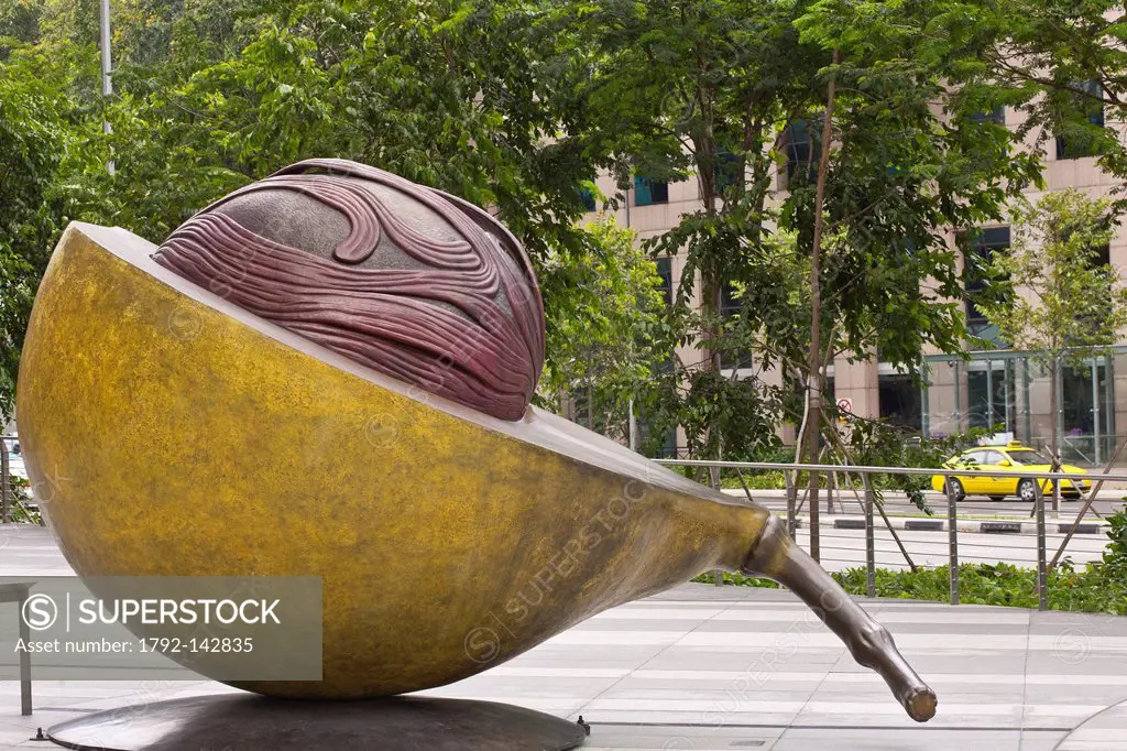 Singapore, Orchard Road, ION Orchard, entrance to the shopping center opened in 2009, with a bronze sculpture representing a nutmeg by artist Kumari N...