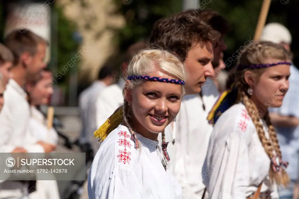 Estonia Baltic States, Harju Region, Tallinn, festival of song and dance for youth, listed as Intangible Cultural Heritage by UNESCO, portrait of a yo...