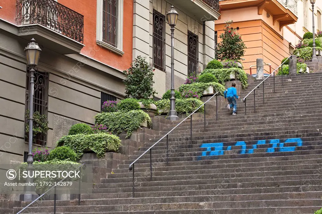 Italy, Campania, Naples, Historic center, listed as World Heritage by UNESCO, staircase